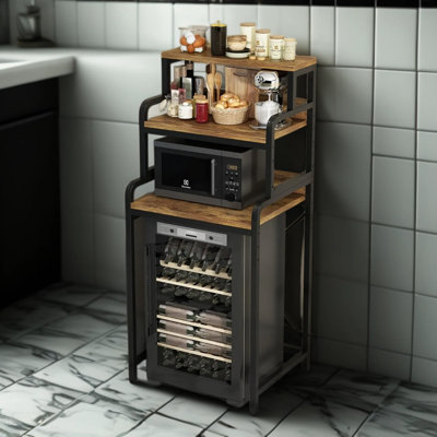 4-Tier Appliance Stand With Built-In Power Outlet, Heavy Duty Kitchen Shelf For Mini Fridge, Microwave, And Bar Cabinet, Adjustable Free Standing Storage Rack For Office And Home