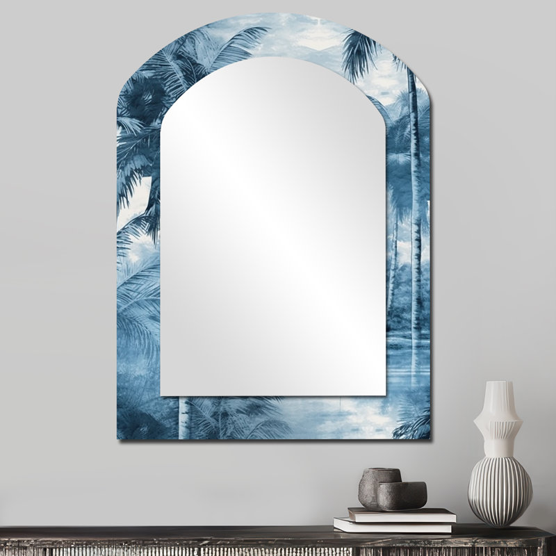 Miroir mural asymétrique rétro Vintage Palm Trees Shadows I - Beige, 34 po x 25 po