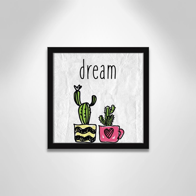 «Cacti A», art encadré, 12" H x 12" W x 1.18" D, Encadré de boîte noir