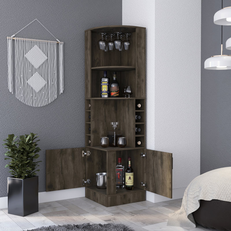Armoire à 8 tablettes brun foncé avec rangement organisé et tablette décorative à 2 tablettes, accent sur le design fonctionnel