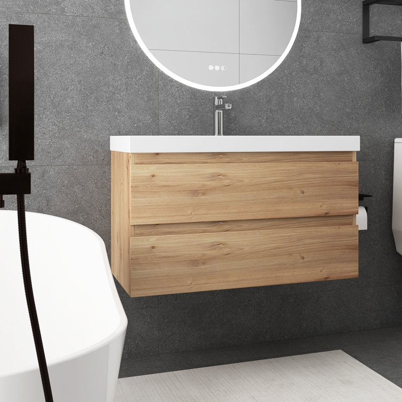 36'' Single Bathroom Vanity with Resin Top, Light Oak
