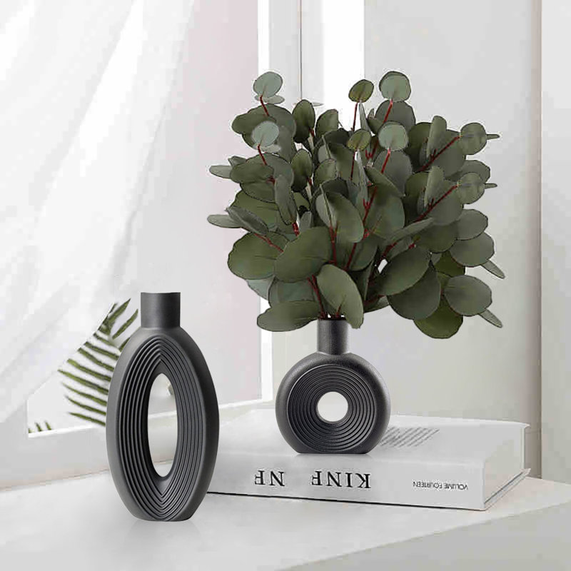 Ceramic Vase, Minimalist Nordic Boho Style, Set Of 2, Black