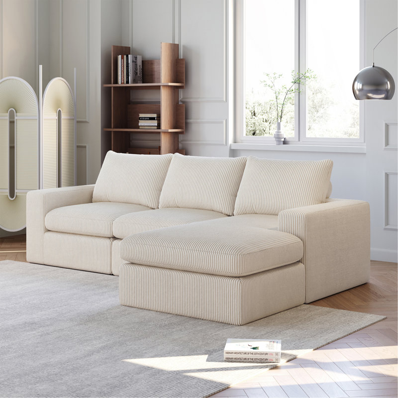 Canapé rembourré avec méridienne Boneless, Beige