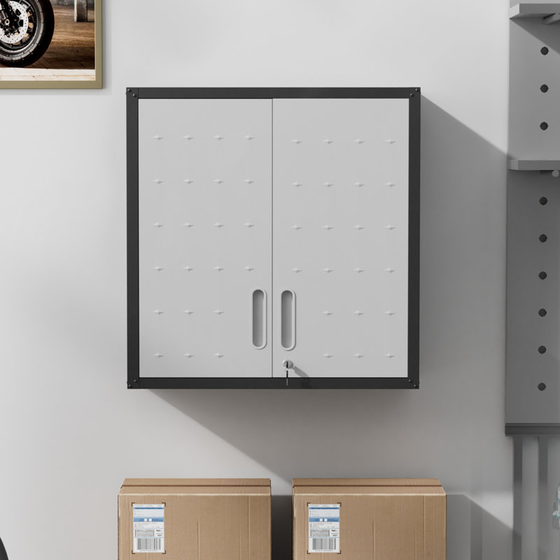 29.5” W Metal Garage Storage Cabinet - Adjustable Shelf., Black/Gray