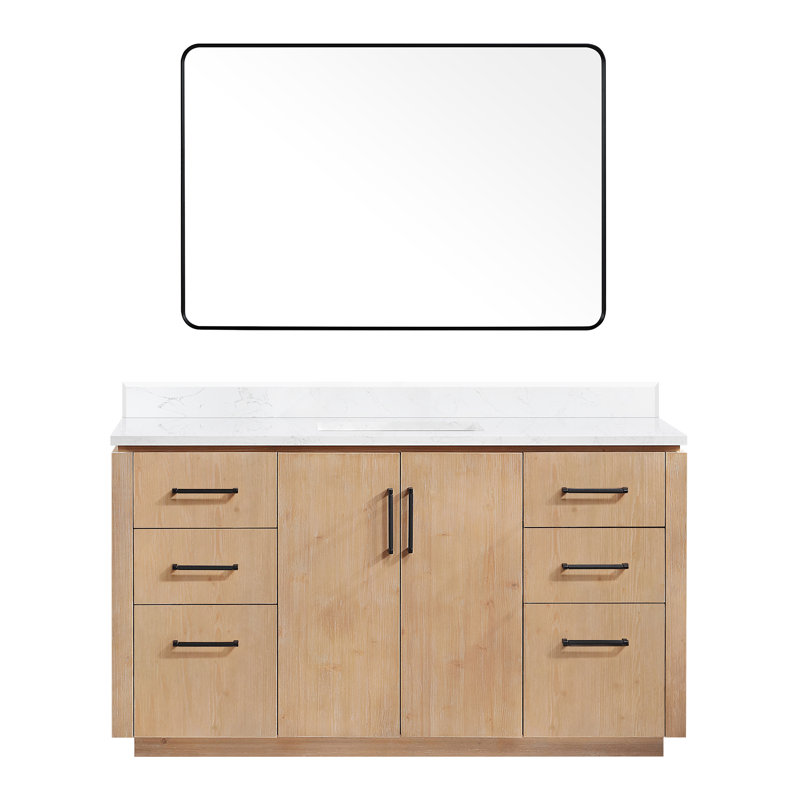 Meuble-lavabo simple 60 po Cloverfield, Bois de sapin brun, Noir mat