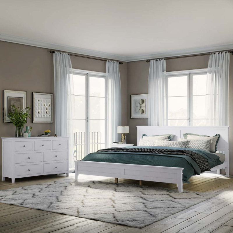 Ensemble de chambre à coucher standard 3 pièces Nashally, Blanc