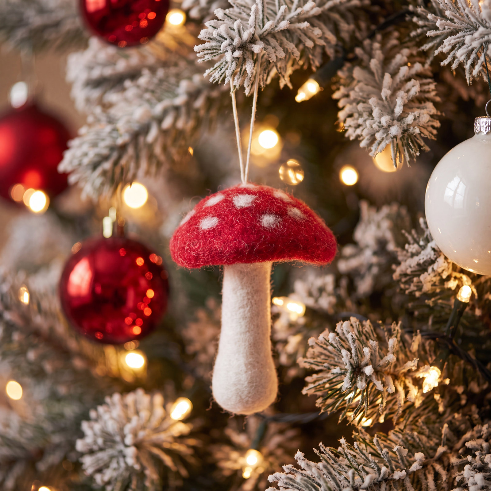 Felted Festive Mushroom Decor, Medium:  3.5" H X 2.5" W