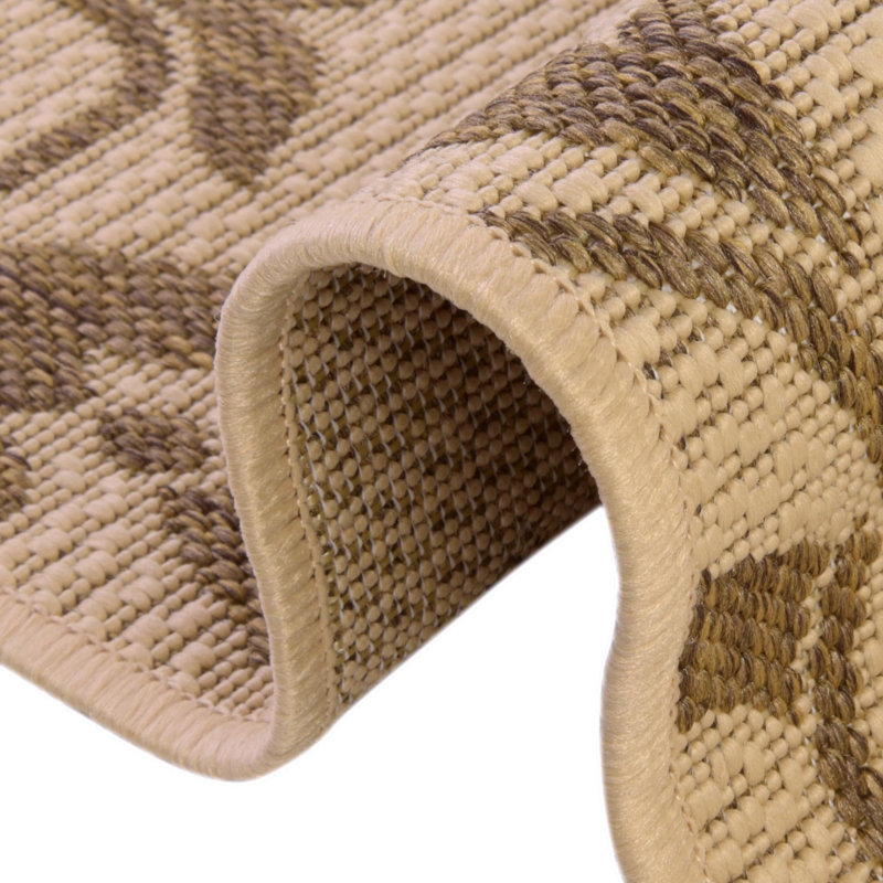 Tapis intérieur / extérieur à motif floral beige / brun Sarahi, Rectangle 7 pi x 10 pi