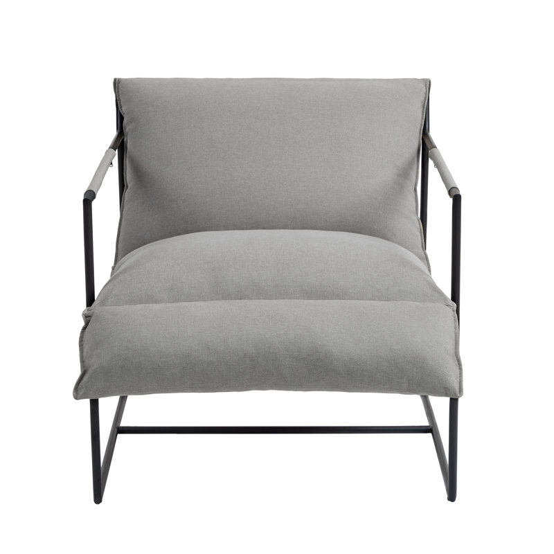 Chaise d'appoint rembourrée en métal et en polyester gris clair, Mélange de polyester gris clair / tissu