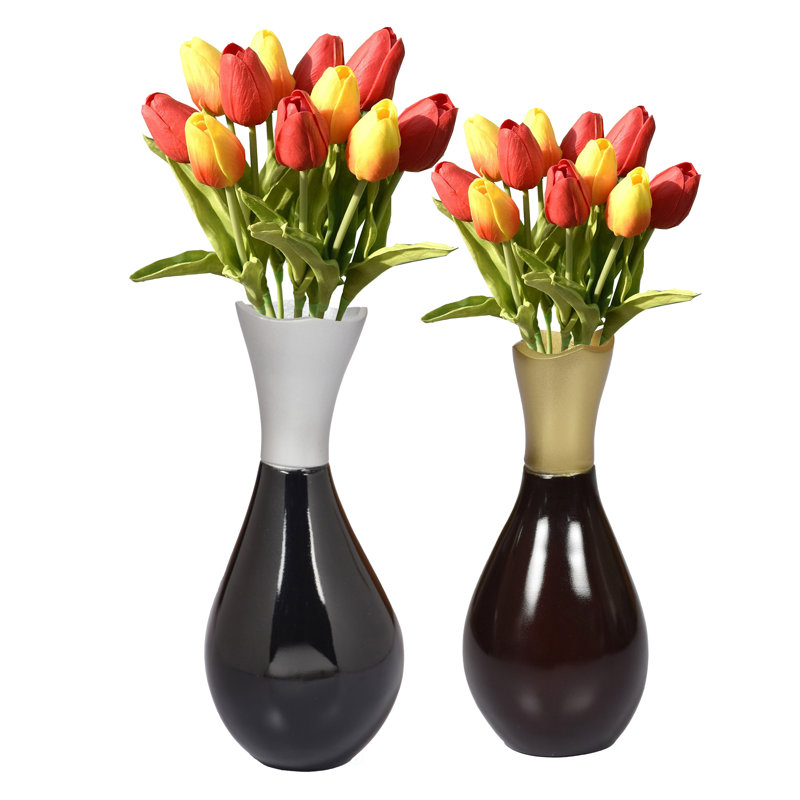 Ajooni Aluminum Table Vase, 2, Silver/Gold