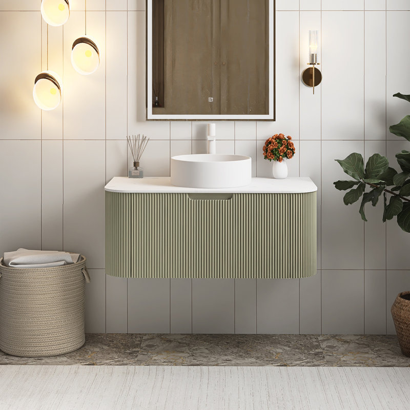 36" Wall-Mounted Floating Bathroom Vanity With Sink, Light Green