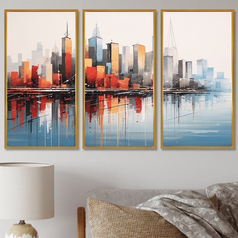 Ensemble de salon Naya - New York City Wall Art, Cadre flottant doré, H 40 po x l 60 po x P 1 po