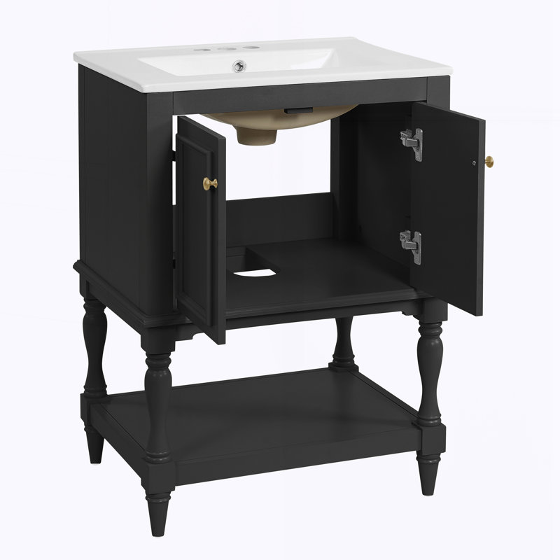 Meuble-lavabo moderne 24 po avec lavabo en céramique, Noir