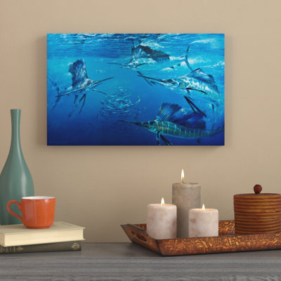 «Marlins in Water», reproduction de peinture acrylique sur toile tendue