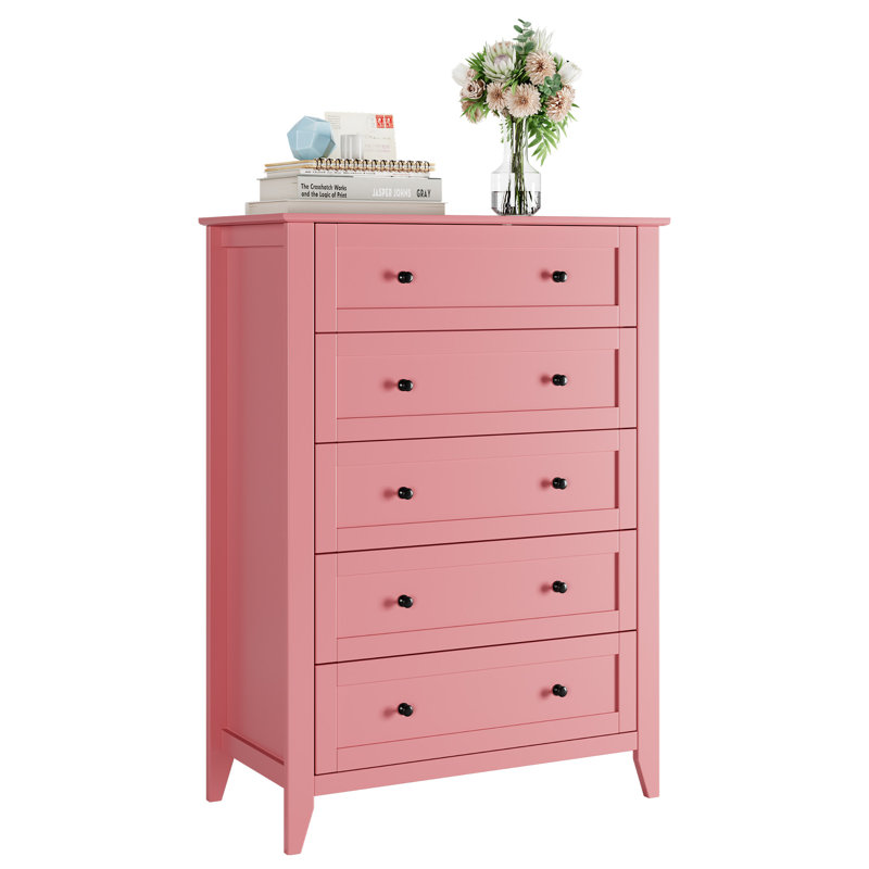 Commode 5 tiroirs peu encombrante, Rose