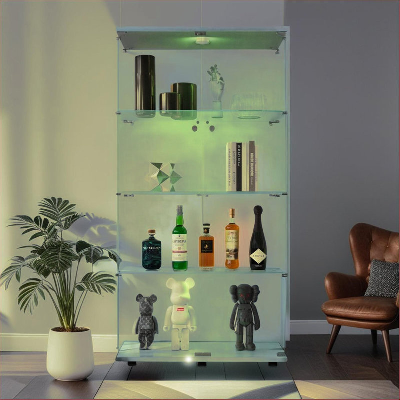 Armoire de rangement à deux portes, vitrine en verre, armoire de rangement de salon avec tablettes