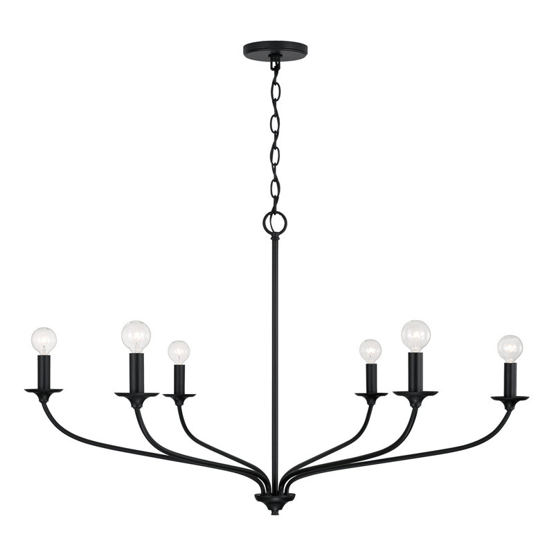 Lustre classique à 6 lumières de style bougie , Noir mat