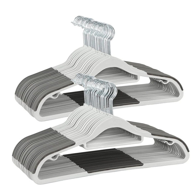 Gray and White Plastic Non-Slip Clothes Hangers, 50 Pack
