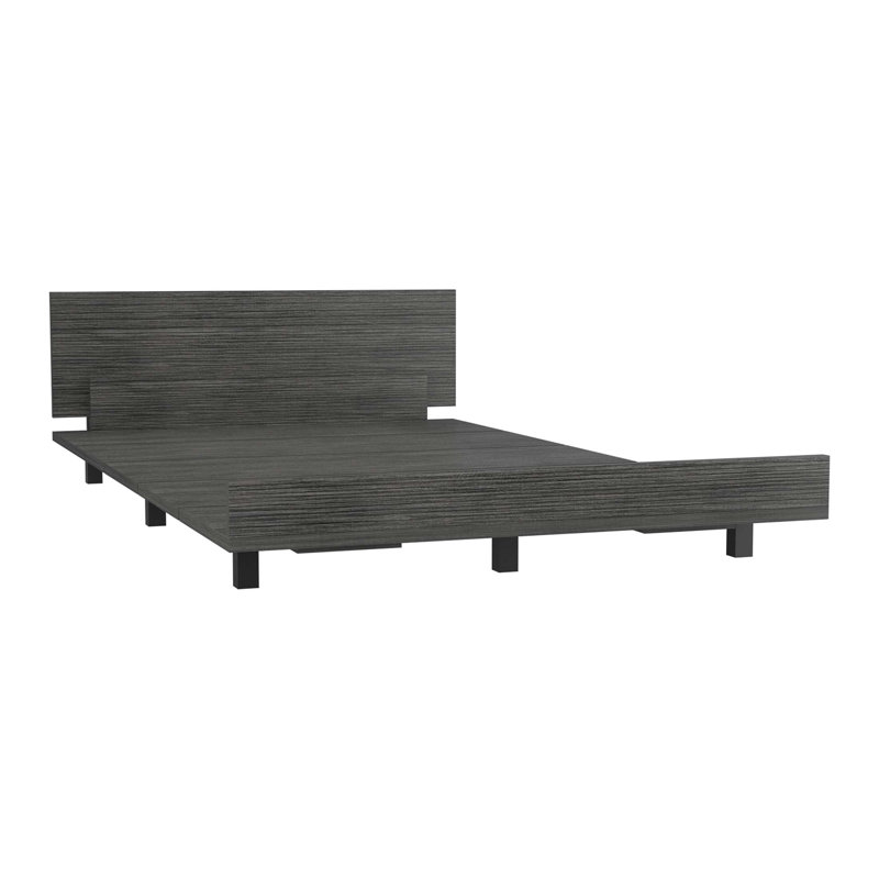 Base de lit avec tête de lit Koura, chêne fumé, Simple, gris