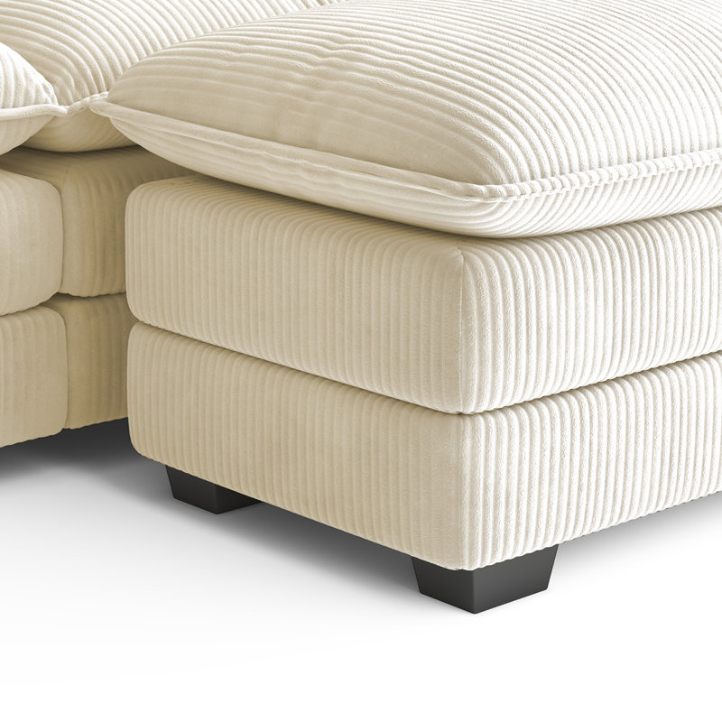  Modular Cloud Sofa, Lantern-wick Corduroy, Modern Living Room Sofa Bed With Freely Combinable Ottoman, Beige