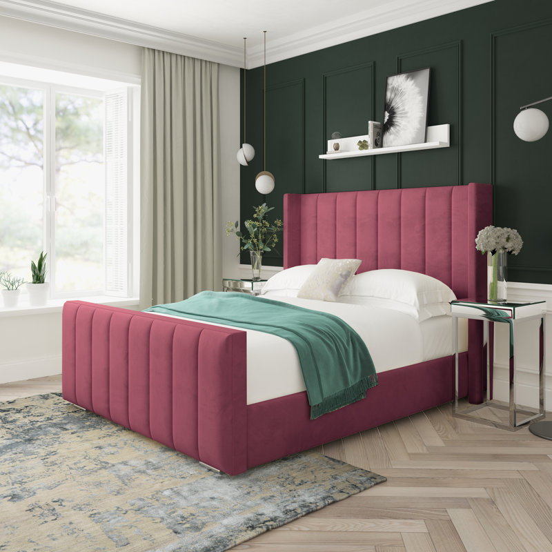 Willow Plush Velvet Upholstered Ottoman Bed Frame, Double (4'6), Maroon