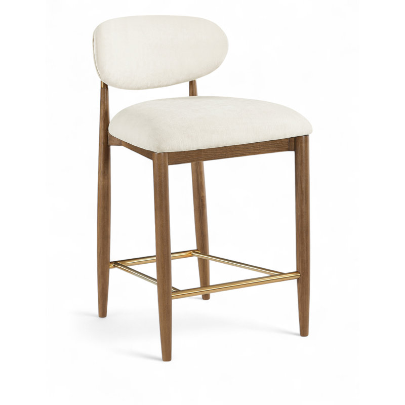 Tabouret en tissu Riccio, Brun, Tissu de polyester beige, Brossé