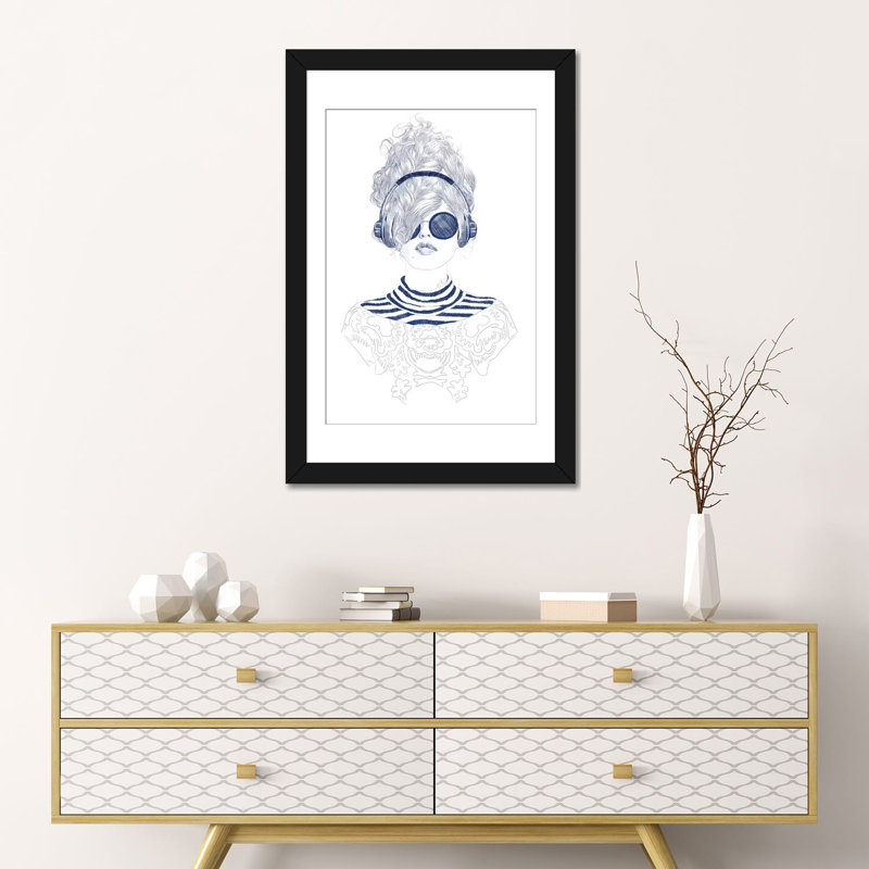 « groove baby », art sur toile, H 24 po x l 16 po x P 1 po, Papier d'art encadré noir, Blanc