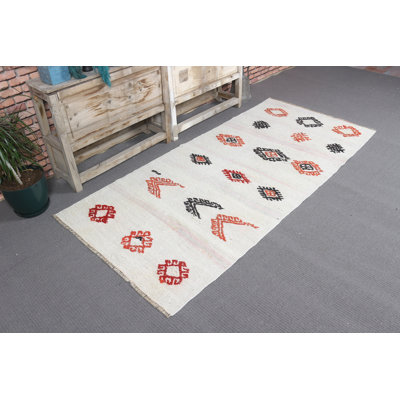 White Turkish Oushak Kilim Rug for Kitchen Use With Vintage Hemp Design and Flat Weave Pattern