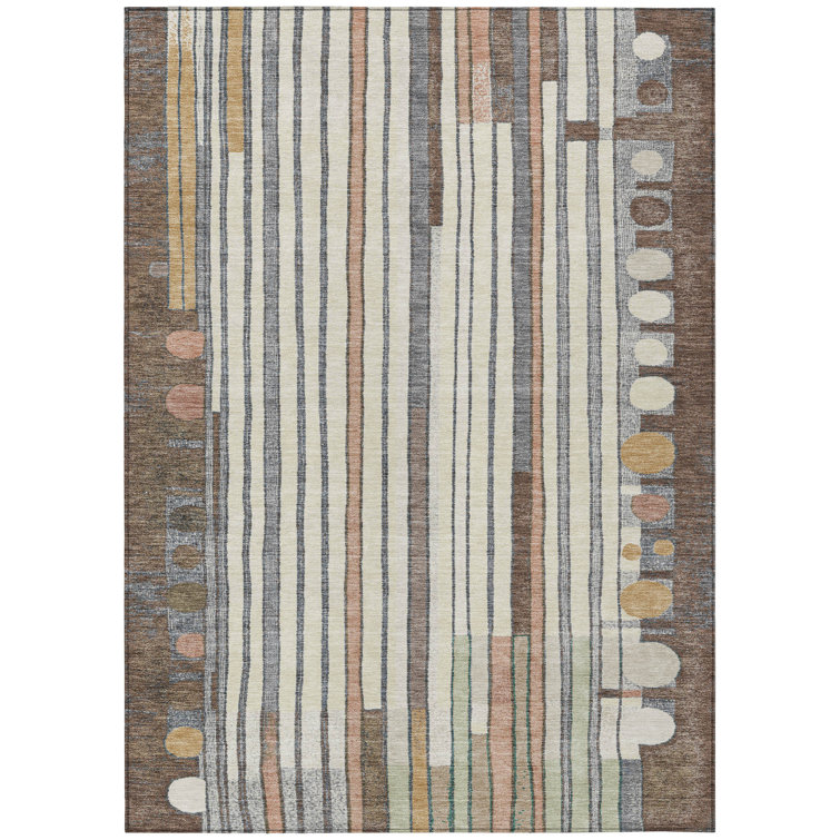 Machine Washable Indoor/Outdoor Husby ACN2189 Geometric Rug