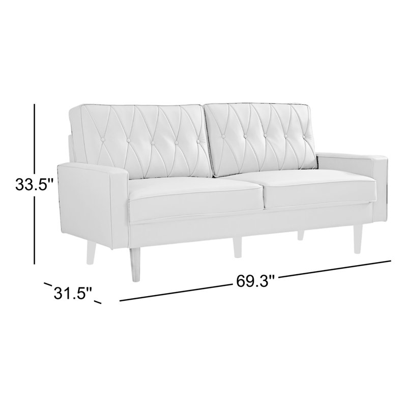Faux Leather Square Arm Loveseat, Black Faux Leather, 33" H x 57" W x 31" D