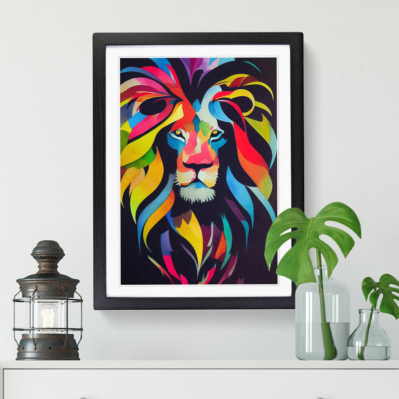 Watercolour Lion Vol.1 - Single Picture Frame Print, Black, 34cm H x 25cm W x 2cm D