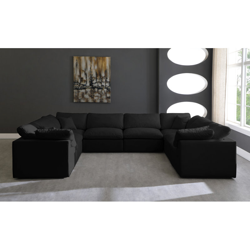Canapé modulaire symétrique en velours de 140 po Atis, Velours noir