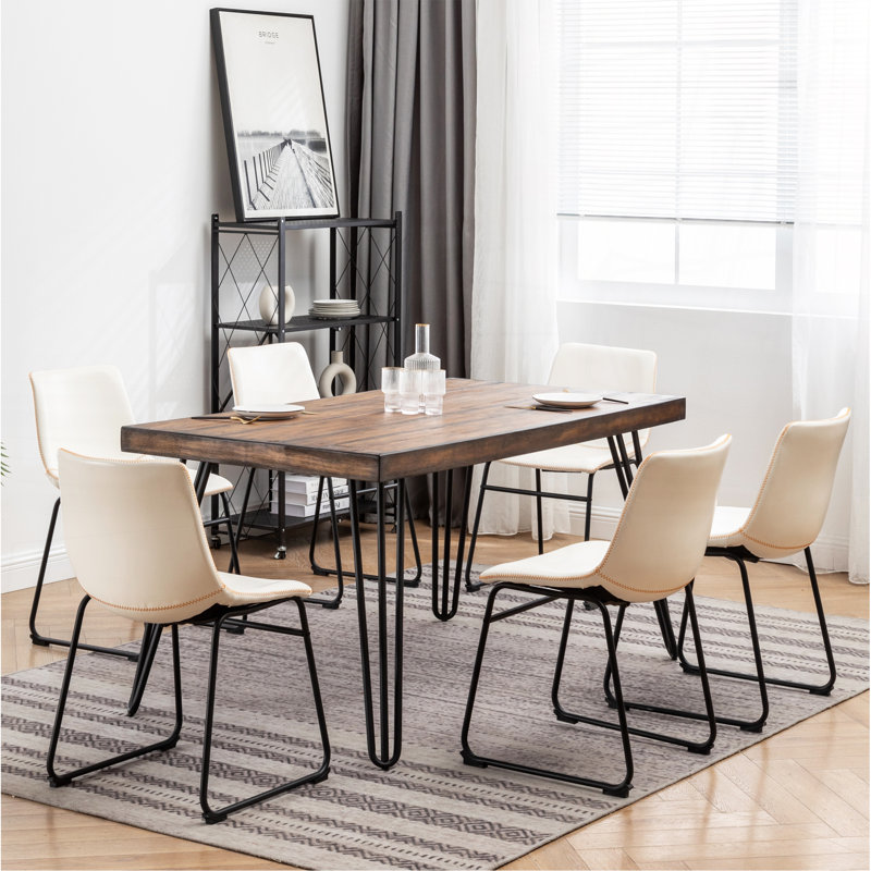 Aryven Industrial 7-Piece Dining Set, Antique White, White