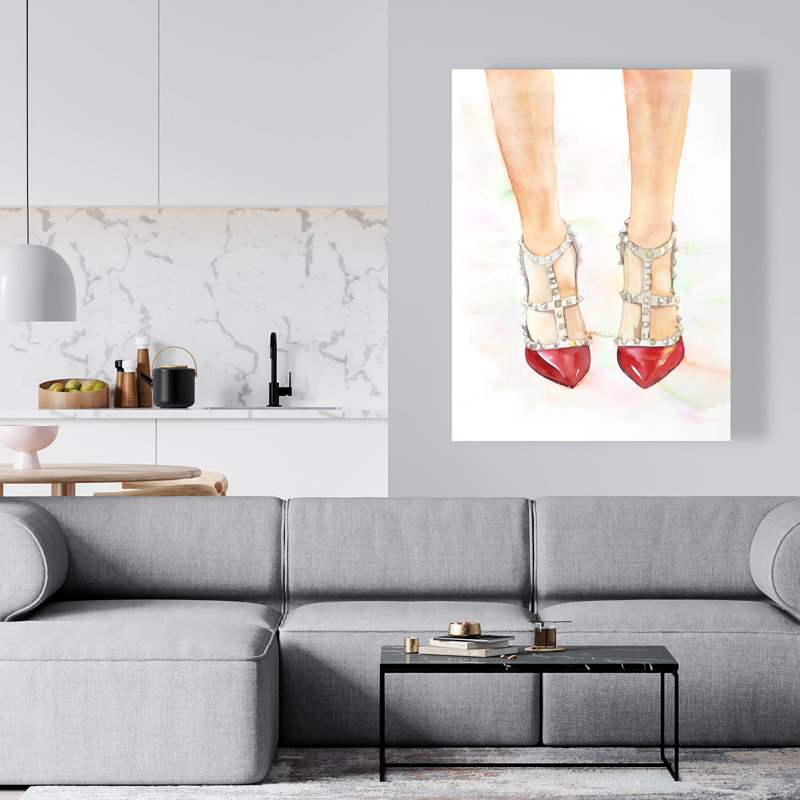 Toile cloutée rouge à talons hauts - Chaussures tendance