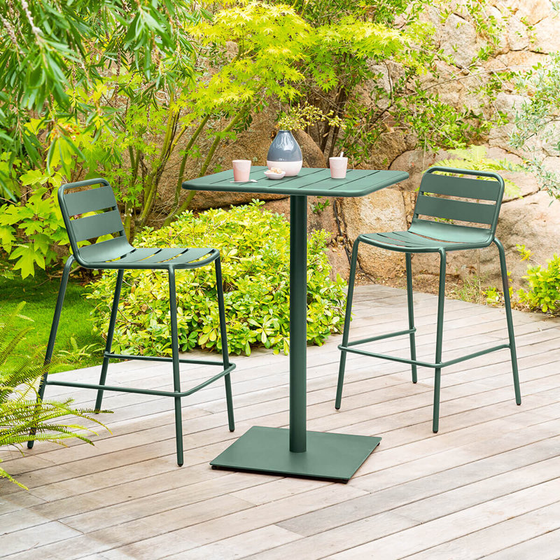 Shippenville Square Metal Outdoor Bar Table , 65cm cm W 65cm cm D, Olive Green