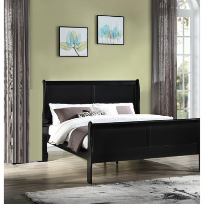 Full Size Bed In Brown Black Finish, Solid Wood Bedroom Furniture With French Drawer And Metal Glides Finish For Comfortable