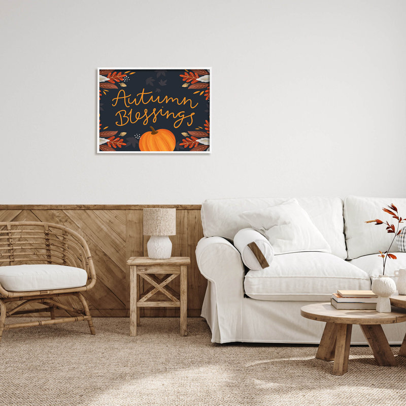 Autumn Blessings Fall Leaves at-230, H 24 po x l 30 po x P 1,5 po, Giclée encadrée blanc bord de mer