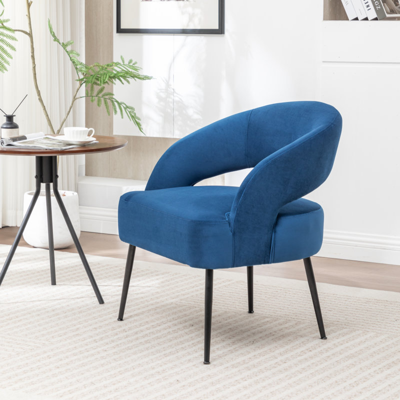 Fauteuil en velours avec pieds noirs Mann, Bleu