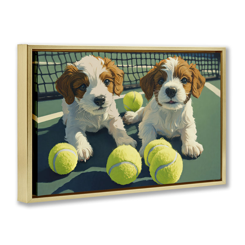 Cadre flottant pour chiots ludiques avec balles de tennis, design Imagine It Images, H 17 po x l 25 po