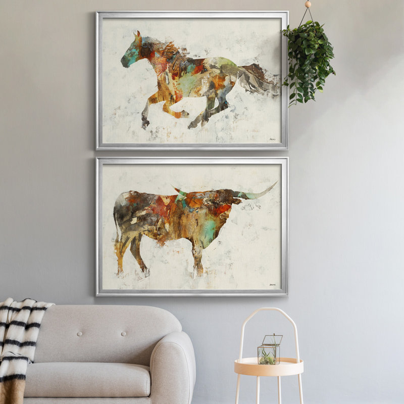 Totem II - ensemble de 2 reproductions, H 26,5 po x l 36,5 po x P 1,5 po, Toile encadrée argentée, Pas de tapis