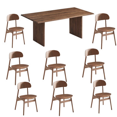 walnut long dining table and chair set