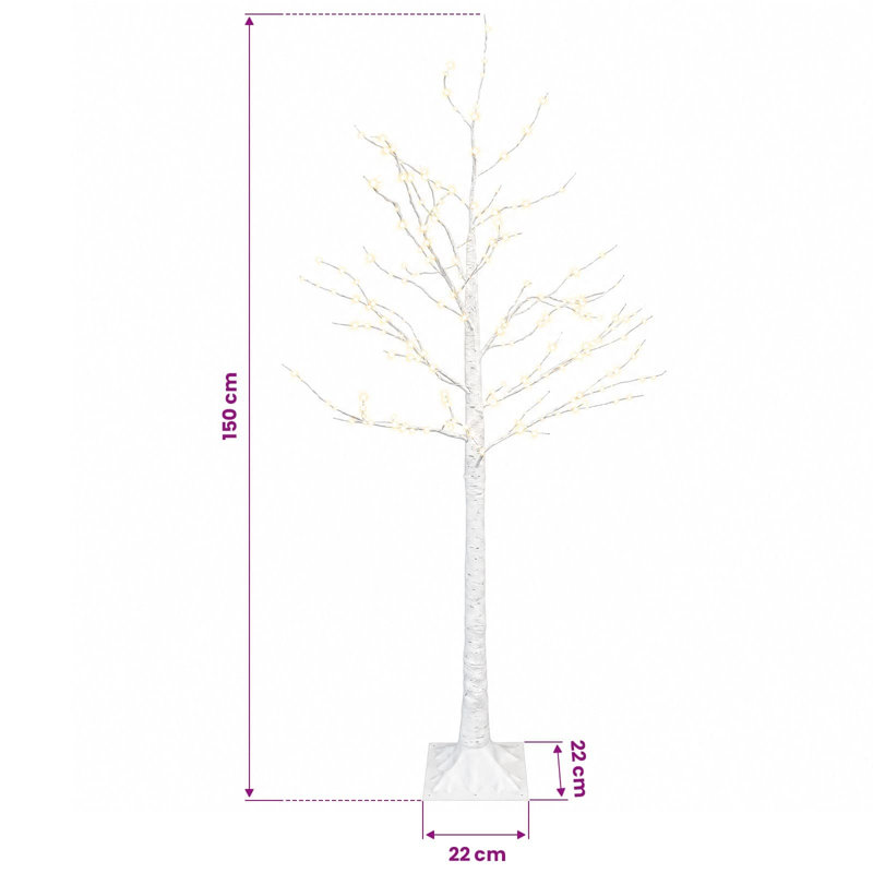 White Plastic Birch Christmas Tree, 150 cm, Warm White