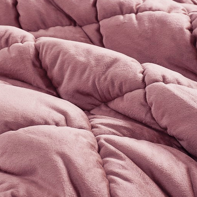 Édredon simple en rose, housse en velours avec doublure en microfibre, bourre en duvet synthétique, surpiqûres 3D, boîte, lavable à la machine 2 pièces, envers, rembourrage, couture, superbe et chaud, rose