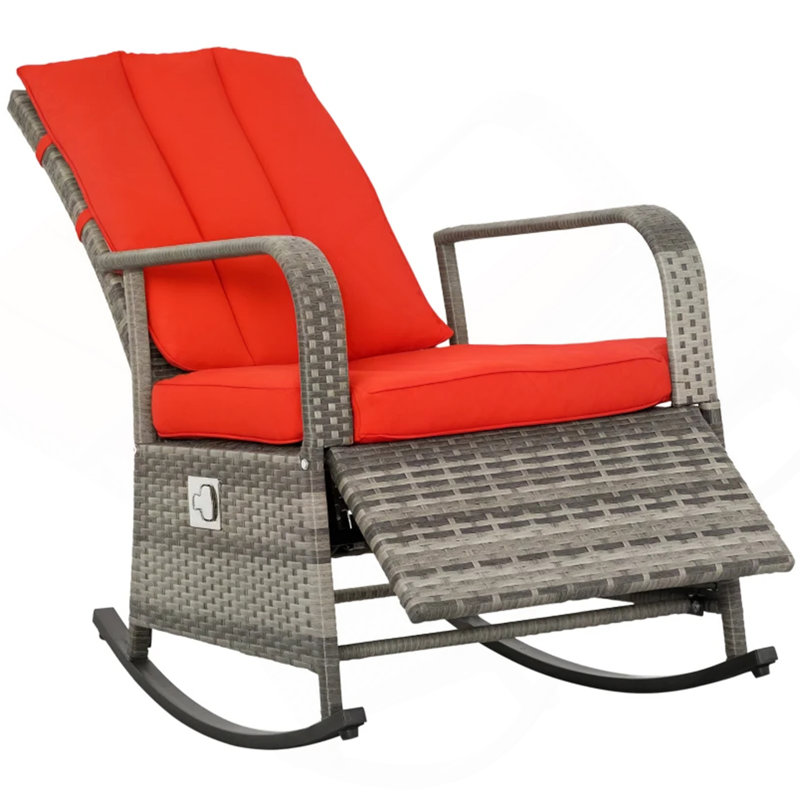 Fauteuil inclinable d'extérieur en rotin d'extérieur, chaise berçante rouge