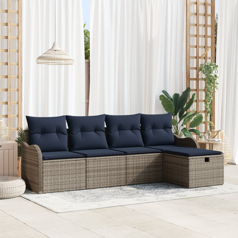 Ensemble de canapé de jardin avec coussin 5 pièces vidaXL, Structure grise / coussin bleu marine