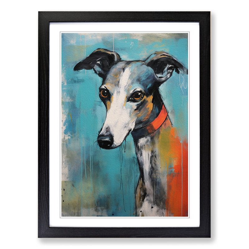Whippet Gestural Art - Framed Print, Black Framed, 34cm H x 25cm W