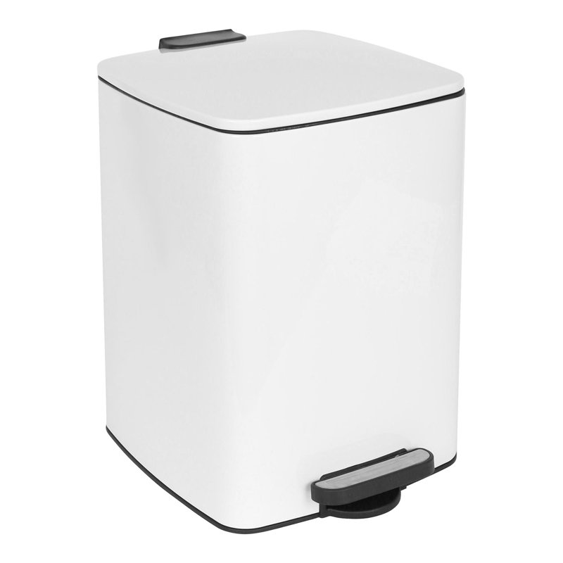 Harbour Housewares Square Stainless Steel Kitchen Pedal Bin, White