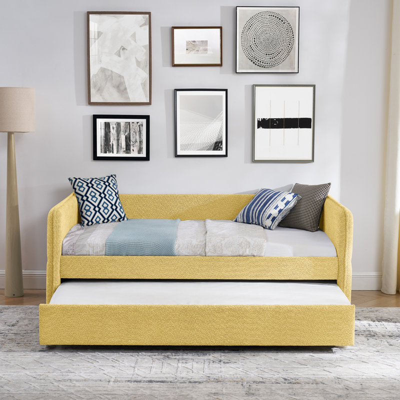 Twin Size Pop-Up Trundle Daybed, Upholstered And Tufted Sofa Bed For Versatile Sleeping And Seating Solutions, Twin, Yellow