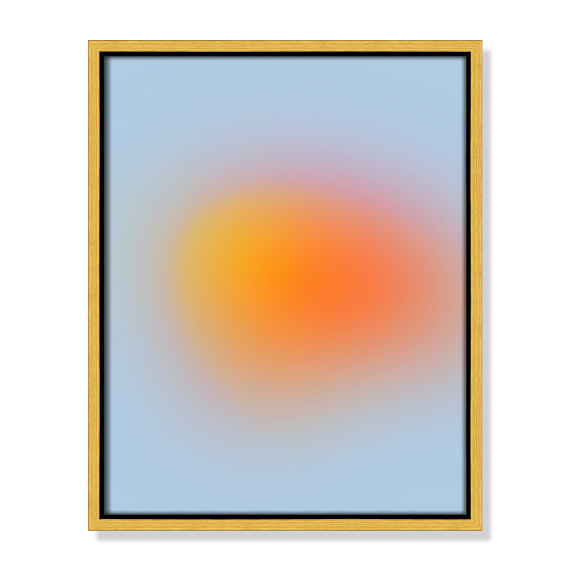 Imprimé néon orange brillant, Pas de tapis, Cadre flottant doré, H 15,5 po x l 12,5 po x P 2 po