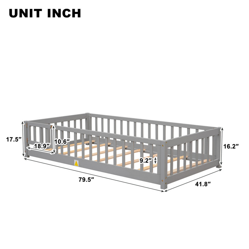 Lits pour enfants Frostia, gris, Simple (l 79,5 po x P 41,8 po x H 17,5 po)